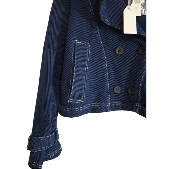 NWT Pilcro Navy Blue Cropped Denim Peacoat Jacket Large - Picture 3 of 10
